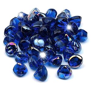 Kinway 20lbs Fire Glass Diamonds Blue Fire Glass 1 Inch Fireplace Glass Rocks for Fire Pit – Cobalt Blue