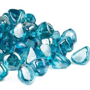 GASPRO 20 Pound Fire Glass Diamonds 1 Inch, Fire Pit Glass Rocks for Gas Fireplace and Fire Pit, Caribbean Blue, High Luster