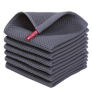 Homaxy 100% Cotton Waffle Weave Kitchen Dish Cloths, Ultra Soft Absorbent Quick Drying Dish Towels, 12×12 Inches, 6-Pack, Dark Grey
