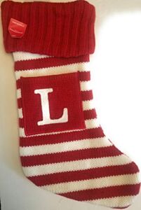 Wondershop Holiday Christmas Stocking Knit Red White Striped Stocking Monogram Letter L Measures 19″ Decorative Mantel Piece