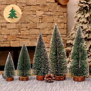 Desktop Miniature Pine Tree 5 Pcs Christmas Trees with Wood Base Table Top Mini Sisal Trees Snow Frosted Trees Ideal for Christmas DIY Craft Party Decor
