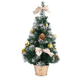 Uzoli 12inch Tabletop Artificial Christmas Tree Snow Flocked Mini Christmas Tree with Pine Cones,Christmas Bows,Decorative Balls and Gifts for Tabletop and Windowsill Decoration (12inch, Gold)