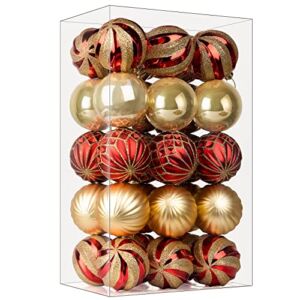 SHareconn 30ct 2.36 Inch Christmas Tree Balls Ornaments, Colored Shatterproof Plastic Decorative Baubles for Xmas Tree Decor Holiday Party Wedding Decoration (Red & Gold, 60mm)