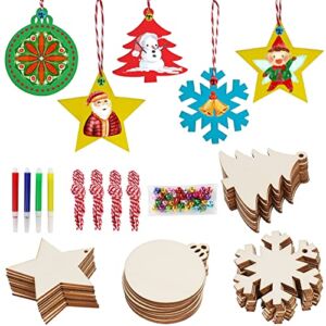 OurWarm 40pcs Wooden Christmas Ornaments Unfinished Wood Slices with Holes for Kids DIY Crafts Centerpieces Holiday Hanging Decorations, 4 Styles