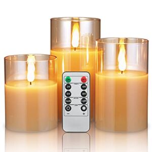 Neoglint Flickering Flameless Candle Lights, Battery Operated Realistic LEDs Candles with Remote Control and Timer, Candle Lights for Indoor Outdoor Dinner Party Wedding Holidays Decor, Set of 3