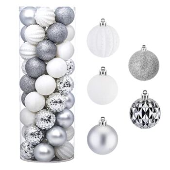 45PCS 2.36″(60mm) Christmas Ball Ornaments, Shatterproof Plastic Ball Present for Xmas Trees,Festival, Home Party and Wedding Party,Small Size Christmas Tree Ornaments(Silver/White) | The Storepaperoomates Retail Market - Fast Affordable Shopping