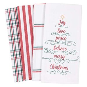 KAF Home Pantry Kitchen Holiday Dish Towel Set of 4, 100-Percent Cotton, 18 x 28-inch (Joy Love Peace Believe Merry Christmas Tree)