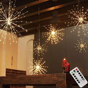 2 Pack Starburst Sphere Lights,200 Led Firework Lights, 8 Modes Dimmable Remote Control Waterproof Hanging Fairy Light, Copper Wire Lights for Patio Parties Christmas (2 Pack Battery Operated)