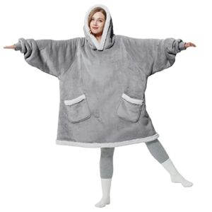 BEDSURE Wearable Blanket Hoodie – Sherpa Fleece Hooded Blanket for Adult, Warm & Comfortable Blanket Sweatshirt with Giant Pocket Christmas Gifts for Women, Gifts for Mom (Standard, Grey)