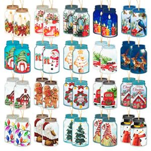 GROBRO7 41Pcs Christmas Mason Jar Wood Hanging Ornament Decoration Santa Claus Snowman Gingerbread Man Wooden Slices Pendant with Twine Embellishments Tags Farmhouse Ornaments for Xmas Tree Fireplace