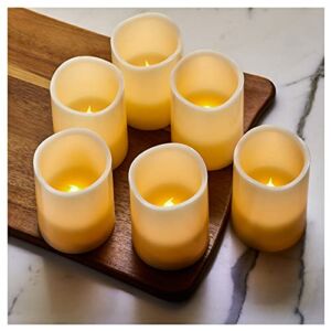 Hayley Cherie – Real Wax Flameless Candles with Timer (Set of 6) – Ivory LED Candles 3” Wide x 4” Tall – Flickering Amber Flame – Battery Operated Pillar Candles – Large Unscented