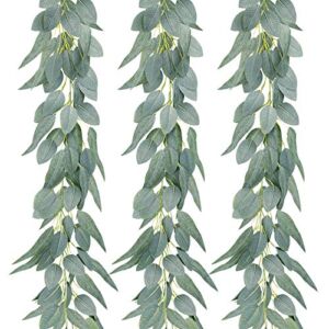 Ageomet 3pcs 6.6ft Eucalyptus Garland, Artificial Eucalyptus Vines Faux Hanging Garland with Fake Leaves for Wedding Party Table Backdrop, Arch Wall Garden Christmas Decor