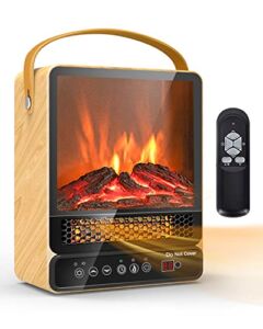 NKEPEN Portable Electric Fireplace, 750W/1500W Mini Tabletop Heater with Remote Control (No Battery), 3D Flame Effect, Adjustable Temperature, Overheating Safety Protection for Home Office Use