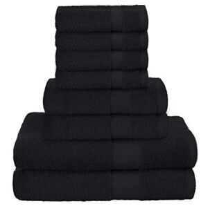 GLAMBURG Ultra Soft 8-Piece Towel Set – 100% Pure Ringspun Cotton, Contains 2 Oversized Bath Towels 27×54, 2 Hand Towels 16×28, 4 Wash Cloths 13×13 – Ideal for Everyday use, Hotel & Spa – Black