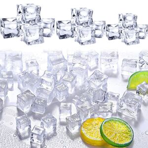 Blulu 25/20/ 15mm Fake Ice Cubes Clear Acrylic Ice Cubes Reusable Acrylic Ice Rocks Decorative Crystal Ice Cube Decors for Home Wedding Centerpiece Vase Fillers Decoration (120 Pieces)
