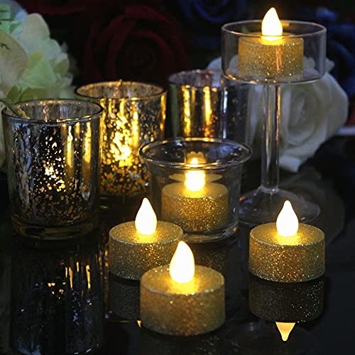 LOGUIDE Battery Operated LED Tea Lights,24 Pack Gold Flameless Votive Tealights Candle with Warm White Flickering light, Small Electric Fake Tea Candle Realistic for Wedding,Table,Festival Celebration | The Storepaperoomates Retail Market - Fast Affordable Shopping