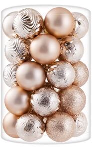 Christmas Ball Ornaments 34ct Champagne Christmas Tree Decorations with Hang Rope-Shatterproof Christmas Ornaments Set in Medium Size (2.36″/ 60mm)