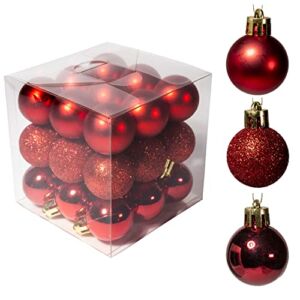 WangLaap 27Pcs 1.18″ Red Christmas Balls Ornaments Small Size Assorted Christmas Tree Decorations Balls with Hanging Strings for Christmas Winter Holiday Party Wedding Decor (Red)