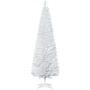 HOMCOM 6′ Artificial Pencil Christmas Tree, Slim Xmas Tree with 390 Realistic Branch Tips and Plastic Stand, White