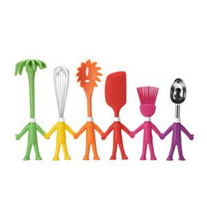 Kitchen Utensils Set In Human-Shape– 6 Pcs cute kitchen accessories, Cooking Gadgets, funny Christmas gift, Silicone Spatula, Potato Masher, Whisk, Ice Cream Scoop, Basting Brush, & Pasta Fork