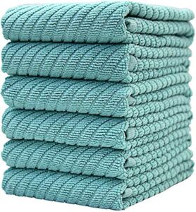 Premium Kitchen Towels (16”x 25”, 6 Pack) | Large Cotton Kitchen Hand Towels | Dish Towels | Diagonal Weave Design | 445 GSM Highly Absorbent Tea Towels Set with Hanging Loop | Aqua