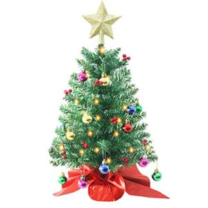 Liecho 24 Inch Tabletop Christmas Tree, Artificial Mini Xmas Pine Tree with LED String Lights and Ornaments,Christmas Decoration Tree Decor