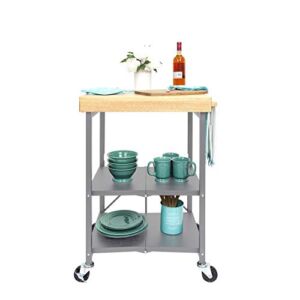 Origami Folding Kitchen Cart on Wheels | for Chefs Outdoor Coffee Wine and Food, Microwave Cart, Kitchen Island on Wheels, Rolling Cart, Kitchen Appliance & Utility Cart | Silver with Wood – RBT-02