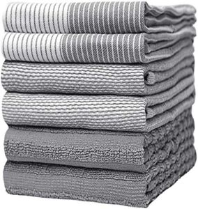 Premium Kitchen Towels (20”x 28”, 6 Pack) | Large Cotton Kitchen Hand Towels | Flat & Terry Towel | Kitchen Towels | Highly Absorbent Tea Towels Set with Hanging Loop | Grey
