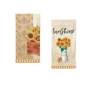 Fall Kitchen Towels Set of 2, Yellow Floral Autumn Dish Towels Holiday Tea Hand Towels Housewarming Gifts for New Home Bathroom Kitchen