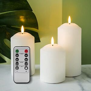 Eywamage White Flameless Pillar Candles with Remote, Flickering LED Battery Candles Home Wedding Decor D 3″ H 4″ 5″ 6″