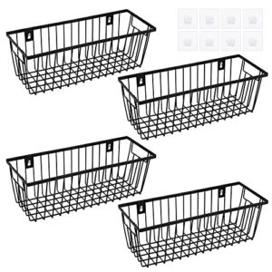 Vtopmart Hanging Wall Basket, 4 Pack Metal Wire Baskets for Kitchen Organization, No Drilling Adhesive Wall Storage Basket, Organization Container Bins for Pantry, Bathroom, Bedroom, Closet, Office