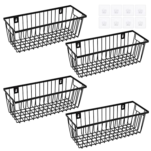 Vtopmart Hanging Wall Basket, 4 Pack Metal Wire Baskets for Kitchen Organization, No Drilling Adhesive Wall Storage Basket, Organization Container Bins for Pantry, Bathroom, Bedroom, Closet, Office | The Storepaperoomates Retail Market - Fast Affordable Shopping