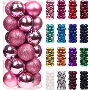Emopeak 24Pcs Christmas Balls Ornaments for Xmas Christmas Tree – Shatterproof Christmas Tree Decorations Hanging Ball for Holiday Wedding Party Decoration (Pink, 1.57″-4.2CM)