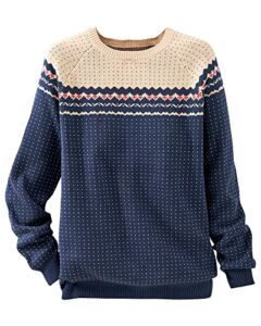 National Fair Isle Sweater – Ladies Long Sleeve Sweater, Rib Trim Accents, Long Raglan Sleeves, Fair Isle Pattern, True Navy, Large