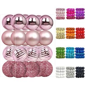 Emopeak 24Pcs Christmas Balls Ornaments for Xmas Christmas Tree – 4 Style Shatterproof Christmas Tree Decorations Hanging Ball for Holiday Wedding Party Decoration (Pink, 1.3″/3.2CM)