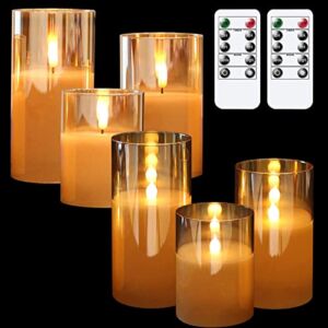 GenSwin Flameless LED Glass Candles Bundle, 6 Pack Gold Glass Flameless Candles with 2 Remotes, 3 Inch Diameter 4 5 6 inch Tall