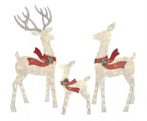 Large 3-Piece LED Lighted Holiday Deer Family – 60 inch Buck, 52 inch Doe & 28 inch Fawn – 360 Clear LED Lights