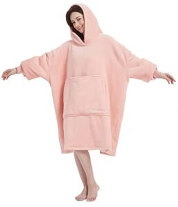 Beauty Shine Oversized Wearable Blanket Hoodie with Zipper, Women and Men Sherpa Blanket, Kangaroo Pocket, Pullover for Adults Fits All(Soft Pink,Original)
