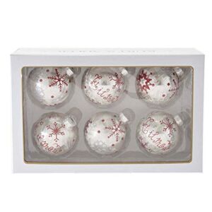 Kurt S. Adler 80MM Silver with Red Snowflake Glass Ball, 6-Piece Boxed Ornament Set, Multi, 6 Count