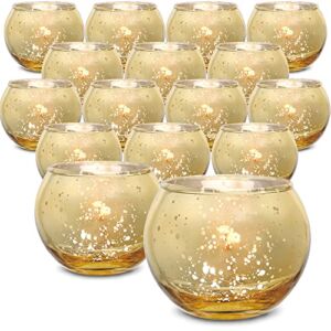 Gold Votive Candle Holders, Mercury Glass Tealight Candle Holder Set of 24, Perfect Centerpieces for Wedding, Party, Home Decor