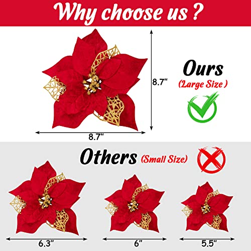 15 Pieces 8.7” Poinsettia Artificial Christmas Flowers Decorations Large Size – 8.7 Inches Xmas Tree Ornaments Red Glitter Gold with Clips | The Storepaperoomates Retail Market - Fast Affordable Shopping
