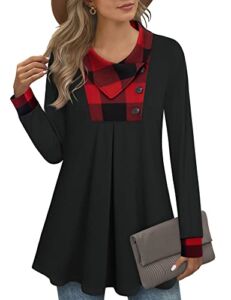 Womens Tunics Plus Size,Timeson Juniors Sweaters Tops Button Cowl Neck Swing Tunic Shirt Contrast Loose Fit Trendy Flowy Comfy Hooded Sweatshirts For Leggings For Winter Christmas Tops Black Red