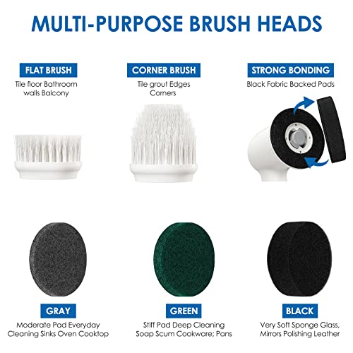 SAECCB Electric Spin Scrubber, Cordless Power Scrubber Cleaning Brush with 6 Replaceable Brush Heads and 2 Rotating Speeds for Bathroom, Tile, Tub, Sink, Floor, Kitchen Cleaning Brush Heads | The Storepaperoomates Retail Market - Fast Affordable Shopping
