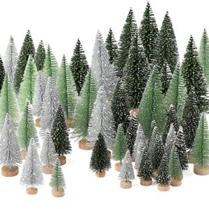 30Pcs Mini Christmas Trees – Artificial Christmas Tree Bottle Brush Trees Christmas with 5 Sizes, Sisal Snow Trees with Wooden Base for Christmas Decor Christmas Party Home Table Craft Decorations (2)