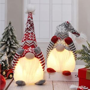 OVEELER Christmas Gnomes Lighted Gnome, Plush Xmas Standing Tomte Scandinavian for Holiday Party Home Office Decorations Ornaments Set of 2