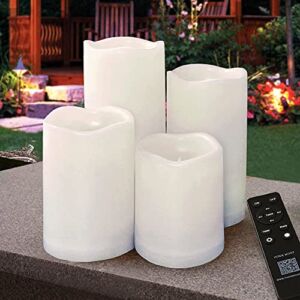 HOME MOST Set of 4 White Outdoor LED Pillar Candles 3×4 3×5 3×6 3×7 with Timer and Remote – IP65 Waterproof Battery Operated LED Pillar Candles – Flickering Flameless Pillar Candles Unscented Outside