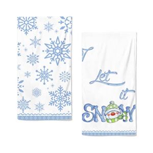 Christmas Decorations Kitchen Towels, Blue Snowflake Dish Towels Soft Tea Towel Large Size Hand Towel for Bathroom Xmas Holiday Kitchen Decor