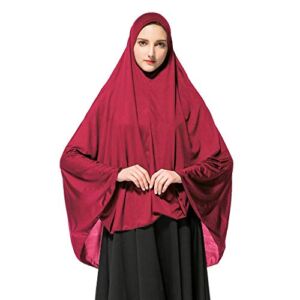 Women’s Khimar Ready to Wear Long Hijab with Under Scarf Womens Neck Tie Scarf (Wine Red, M)