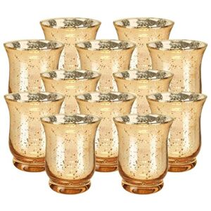 Just Artifacts Mercury Glass Hurricane Votive Candle Holder 3.5-Inch (12pcs, Speckled Gold) – Mercury Glass Votive Tealight Candle Holders for Weddings, Parties and Home Décor