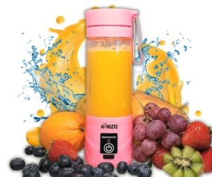 A-RIZQ Portable Blender, personal size blender USB Rechargeable, 6 blades Mini Fruit Juice Mixer, Personal Size Blender for Smoothies, Shakes and baby food, Travel friendly 400ML Blender (1, Pink)